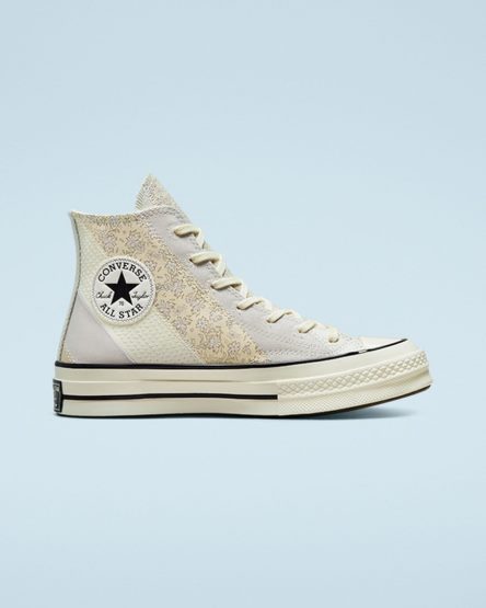 Beige / Black Converse Chuck 70 Embroidered Floral Women's High Top Shoes | UN9384IK1