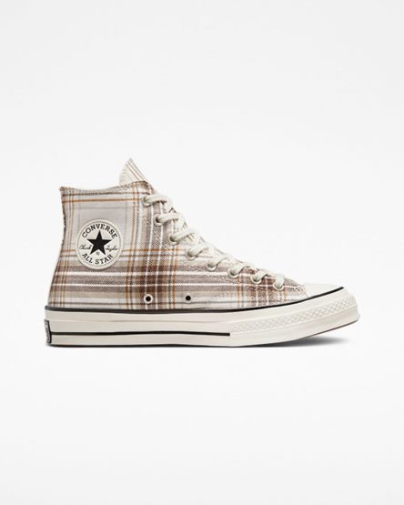 Beige / Black Converse Chuck 70 Tartan Women's High Top Shoes | EL4897KI5