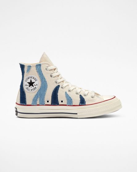 Beige Blue Converse Chuck 70 Denim Men's High Top Shoes | UP5L94I7K