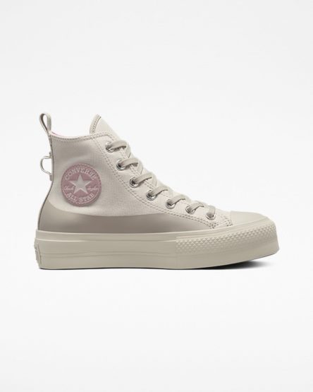 Beige / Grey Converse Chuck Taylor All Star Lift Water-Repellent Canvas High Top Women's Platform Shoes | ADK4L3718