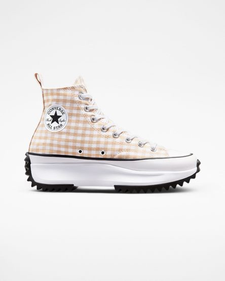 Beige / White / Black Converse Run Star Hike Gingham High Top Men's Platform Shoes | PWI3L7854