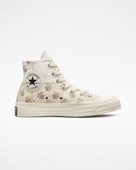 Beige / White Converse Chuck 70 Patchwork Floral Women's High Top Shoes | QJ897I1KL