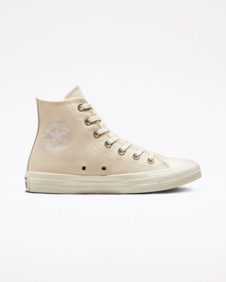 Beige White Converse Chuck Taylor All Star Embroidered Floral Women's High Top Shoes | EDIK345L9