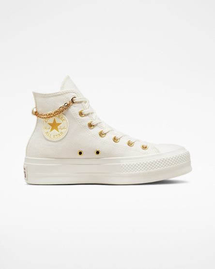 Beige / Yellow Converse Chuck Taylor All Star Lift Gold Chain High Top Women's Platform Shoes | BY4K1857L