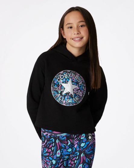 Black Converse Boxy Chuck Taylor Patch Pullover Girls' Hoodie | GP145L937