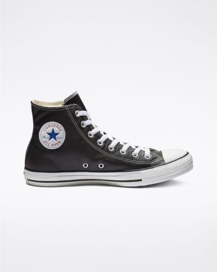 Black Converse Chuck Taylor All Star Leather Women's High Top Shoes | DIK5L9I47