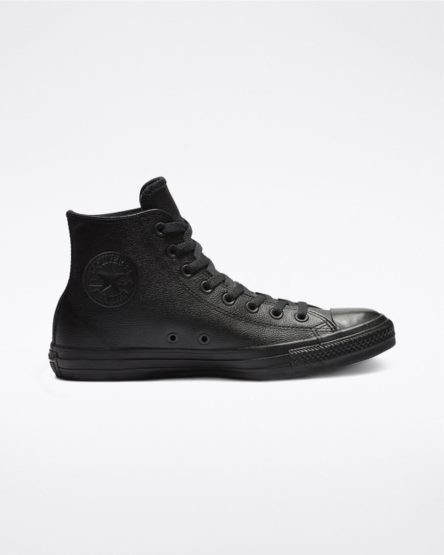 Black Converse Chuck Taylor All Star Leather Women's High Top Shoes | IY7834LK1