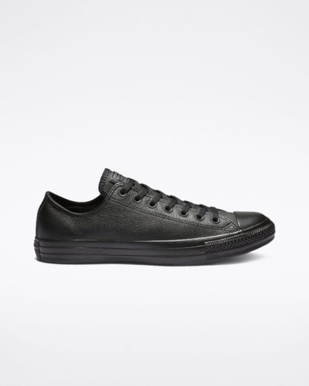 Black Converse Chuck Taylor All Star Leather Men's Low Top Shoes | YK8IL3519