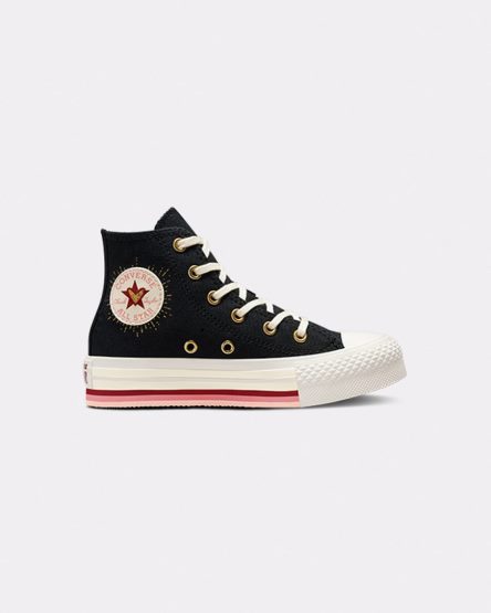 Black Converse Chuck Taylor All Star Lift Hearts High Top Girls' Platform Shoes | EN43LI759