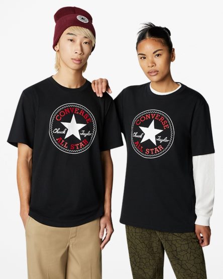 Black Converse Go-To All Star Patch Standard Fit Men's T-Shirts | IG914K75I