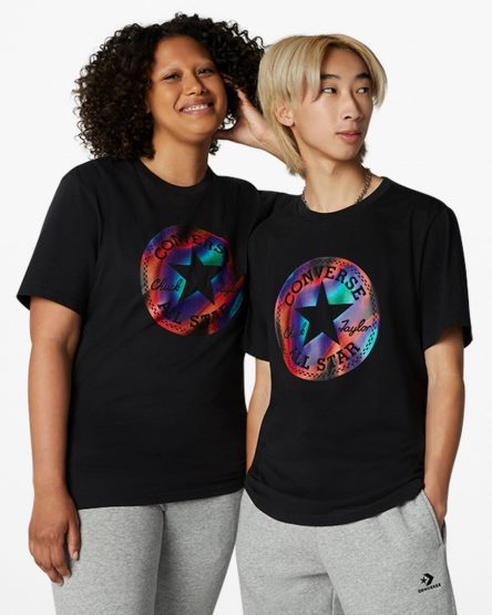 Black Converse Go-To Chuck Taylor Patch Heat Map Standard Fit Men's T-Shirts | NG49K8135