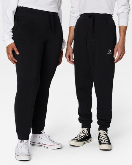 Black Converse Go-To Embroidered Star Chevron Standard Fit Fleece Men's Sweatpants | GQ9751KL3