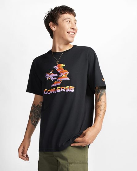 Black Converse Star Chevron Clouds Graphic Men's T-Shirts | NGIK71L54