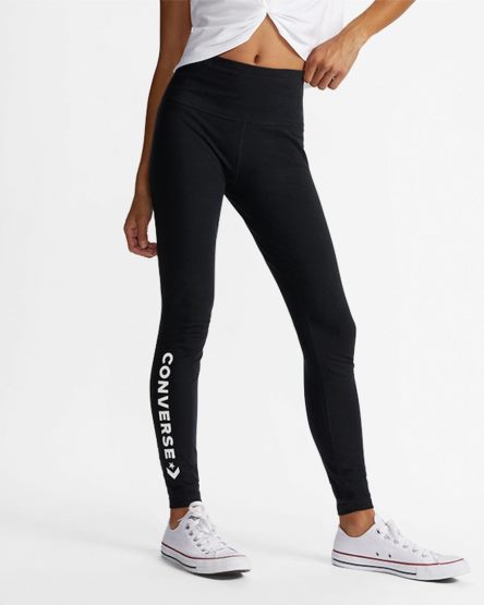 Black Converse Wordmark Women's Leggings | HC3LK9518