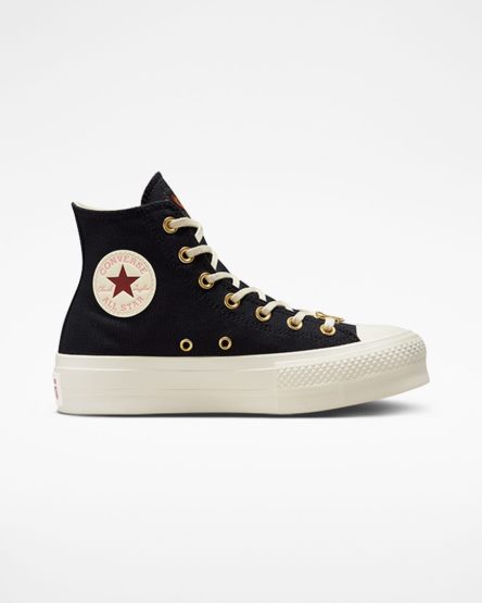 Black / Dark Red Converse Chuck Taylor All Star Lift Hearts High Top Women's Platform Shoes | RI15L84K9