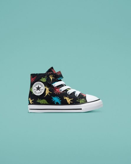 Black / Red / Blue Converse Chuck Taylor All Star Easy-On Dinosaurs Girls' High Top Shoes | YOL9K7815