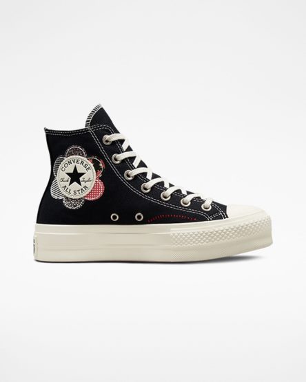 Black / Red Converse Chuck Taylor All Star Lift Crafted Patchwork High Top Women's Platform Shoes | OT9415IK8