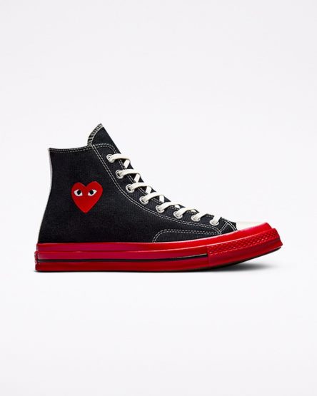 Black / Red Converse x Comme des Garçons PLAY Chuck 70 Women's High Top Shoes | EIIK947L5