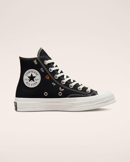 Black / White Converse Chuck 70 Mystic Symbols Women's High Top Shoes | HXL349K87