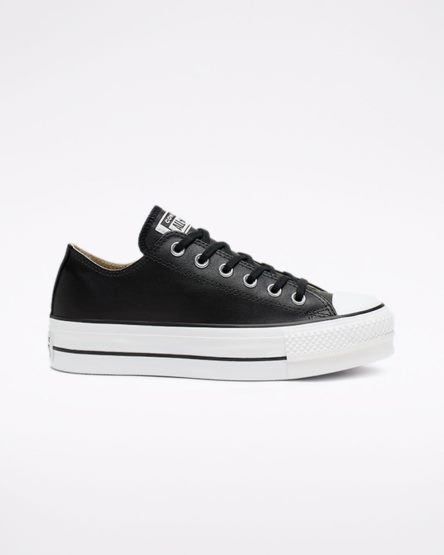 Black / White Converse Chuck Taylor All Star Lift Leather Low Top Women's Platform Shoes | QK18L937I