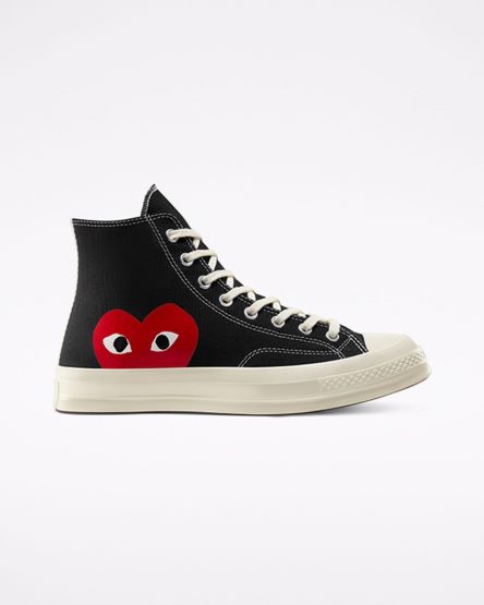 Black / White / Red Converse x Comme des Garçons PLAY Chuck 70 Men's High Top Shoes | AV8IK3L57