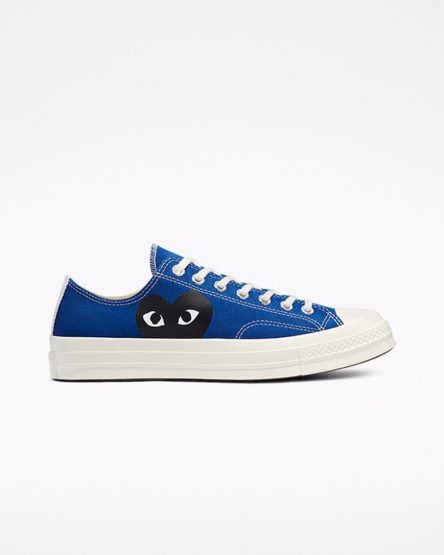 Blue / Black Converse x Comme des Garçons PLAY Chuck 70 Men's Low Top Shoes | OU198IK75