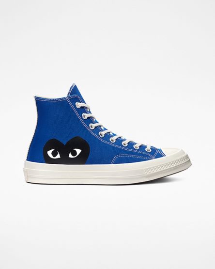 Blue / Black Converse x Comme des Garçons PLAY Chuck 70 Women's High Top Shoes | WD58LK4I3