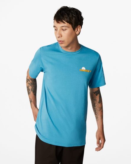 Blue Converse Moon Mountain Graphic Men's T-Shirts | TC753IL89