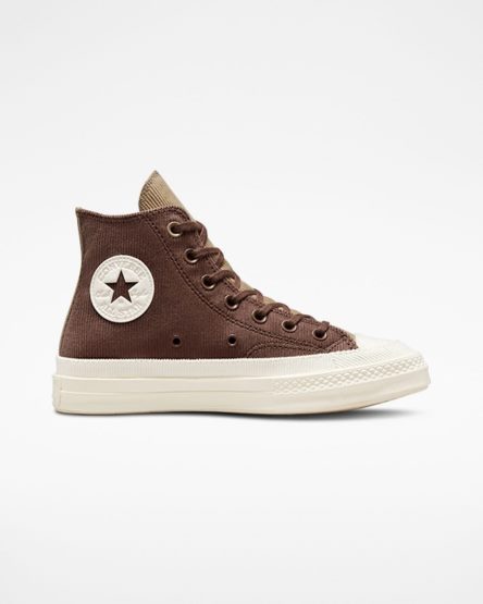 Brown / Khaki Converse Chuck 70 Stretch Corduroy Women's High Top Shoes | FO315K87L