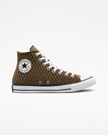 Brown / White Converse Chuck Taylor All Star Herringbone Men's High Top Shoes | CE5I43LK9