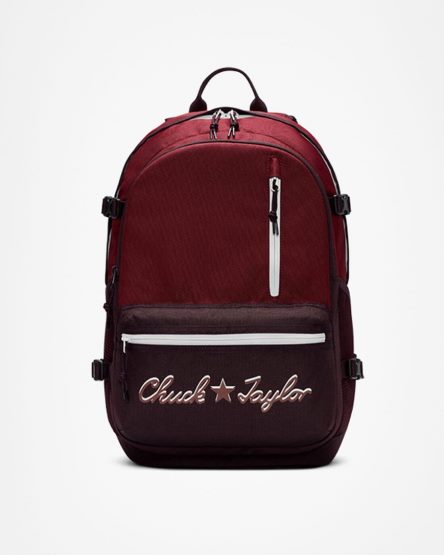 Dark Red / Black Pink Converse Straight Edge Chuck Taylor Logo Men's Backpacks | YK94KI8L1