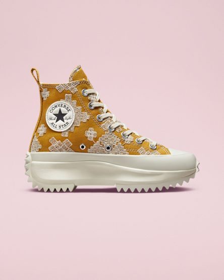 Gold Converse Run Star Hike Tonal Embroidery High Top Women's Platform Shoes | HE7IK38L1