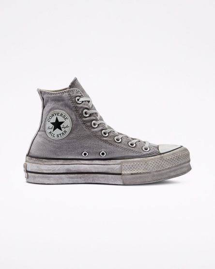 Grey / White Converse Chuck Taylor All Star Lift Smoked Canvas High Top Women's Platform Shoes | AT5K1I349