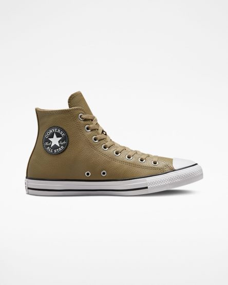 Khaki Converse Chuck Taylor All Star Leather Men's High Top Shoes | AV934LK75