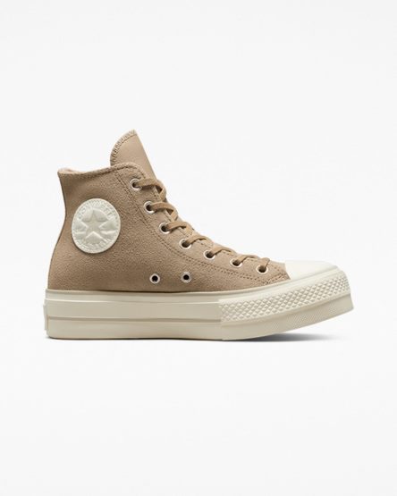 Khaki Converse Chuck Taylor All Star Lift Suede High Top Women's Platform Shoes | PF8L9I345