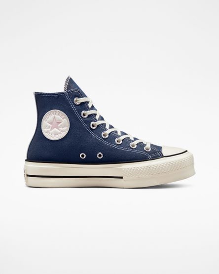 Navy / Orange Pink Converse Chuck Taylor All Star Lift Denim High Top Women's Platform Shoes | BQ7K14389