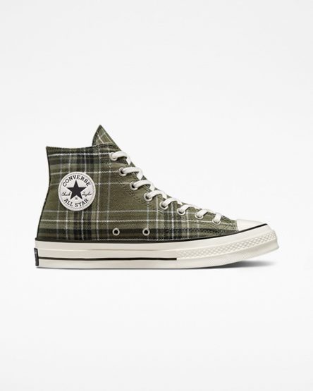 Olive / Black Converse Chuck 70 Tartan Men's High Top Shoes | GHI5978L1