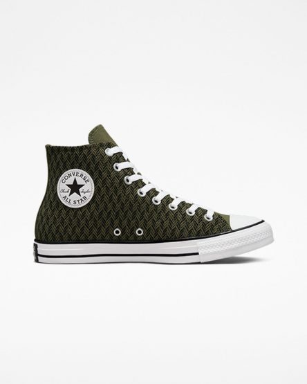 Olive / Black / White Converse Chuck Taylor All Star Herringbone Men's High Top Shoes | MZI8L51K7