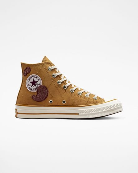 Orange / Deep Burgundy Converse Chuck 70 Crafted Patches Men's High Top Shoes | BHK15378L