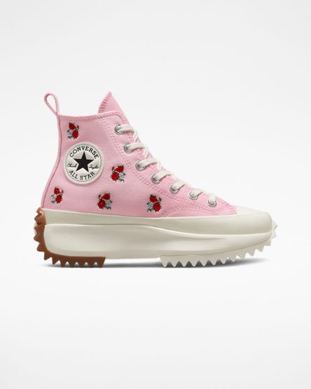 Orange Pink / Red Converse Run Star Hike Embroidered Floral High Top Women's Platform Shoes | QR9L8173I