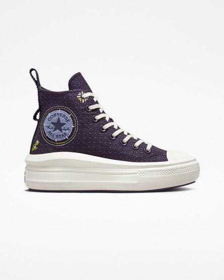 Purple Converse Chuck Taylor All Star Move Autumn Embroidery High Top Women's Platform Shoes | ANK8395LI