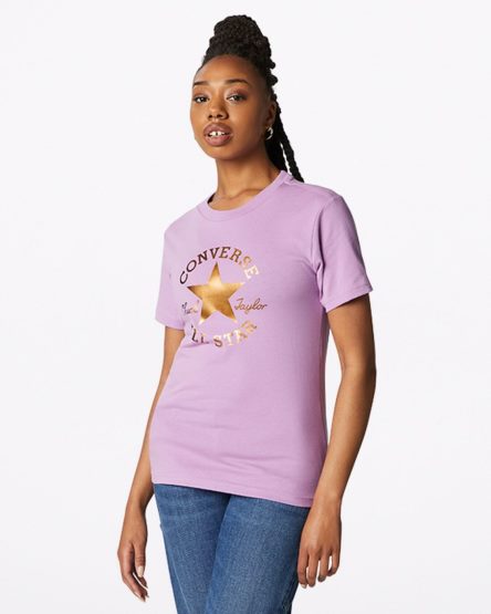 Purple Converse Metallic Chuck Taylor Patch Classic Fit Women's T-Shirts | LI7K1L9I3