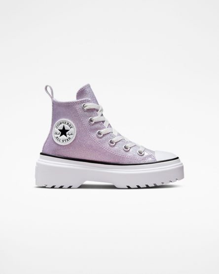 Purple / White / Black Converse Chuck Taylor All Star Lugged Lift Glitter High Top Girls' Platform Shoes | LY9K81543