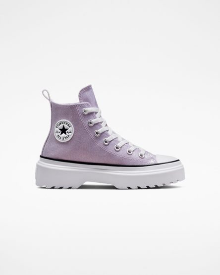 Purple / White / Black Converse Chuck Taylor All Star Lugged Lift Glitter High Top Girls' Platform Shoes | RKL13587I