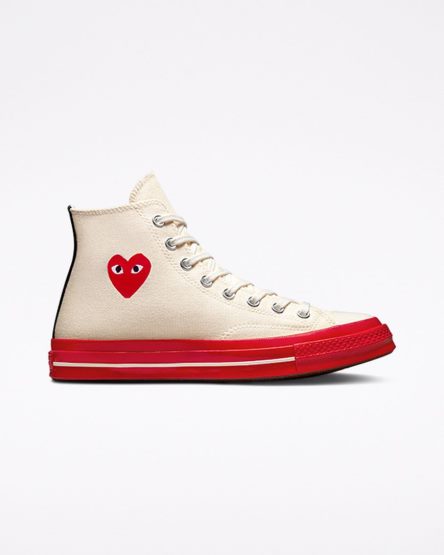 Red Converse x Comme des Garçons PLAY Chuck 70 Men's High Top Shoes | FW5IK4L79