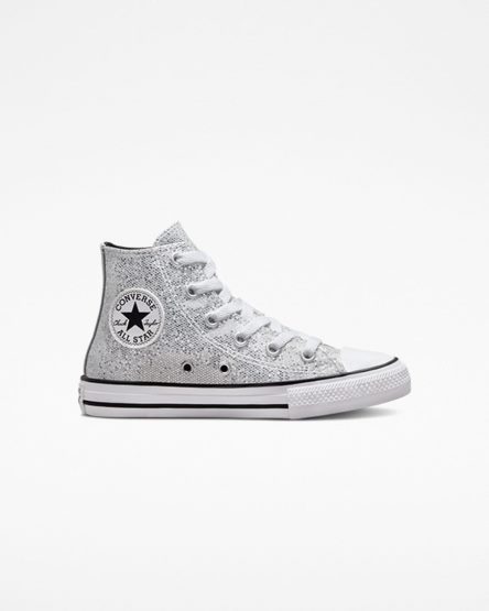 Silver / Grey / Black Converse Chuck Taylor All Star Glitter Girls' High Top Shoes | BVK5I38L4