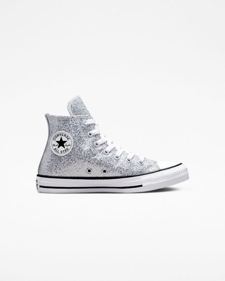 Silver / Grey / Black Converse Chuck Taylor All Star Glitter Girls' High Top Shoes | VQ3I5879K