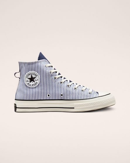 Wash Indigo / Black Converse Chuck 70 Crafted Stripe Men's High Top Shoes | NJ41LI38K