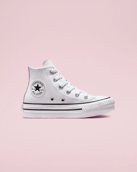 White / Beige White / Black Converse Chuck Taylor All Star Lift Leather High Top Boys' Platform Shoes | ZU9K4IL35