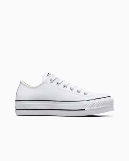 White / Black / White Converse Chuck Taylor All Star Lift Leather Low Top Women's Platform Shoes | TD89I35LK